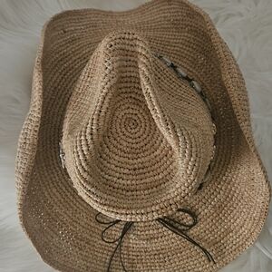 Stylish Tan Raffia "Kalani" Hat with Beaded Detail